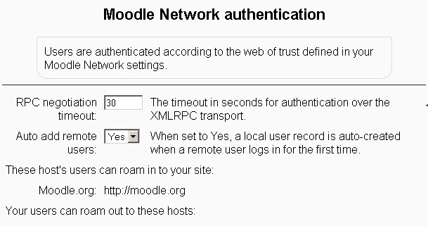 MNet setting in ''Admin > User > Authentication > Moodle Network MNet setting in ''Admin > User > Authentication > Moodle
Network