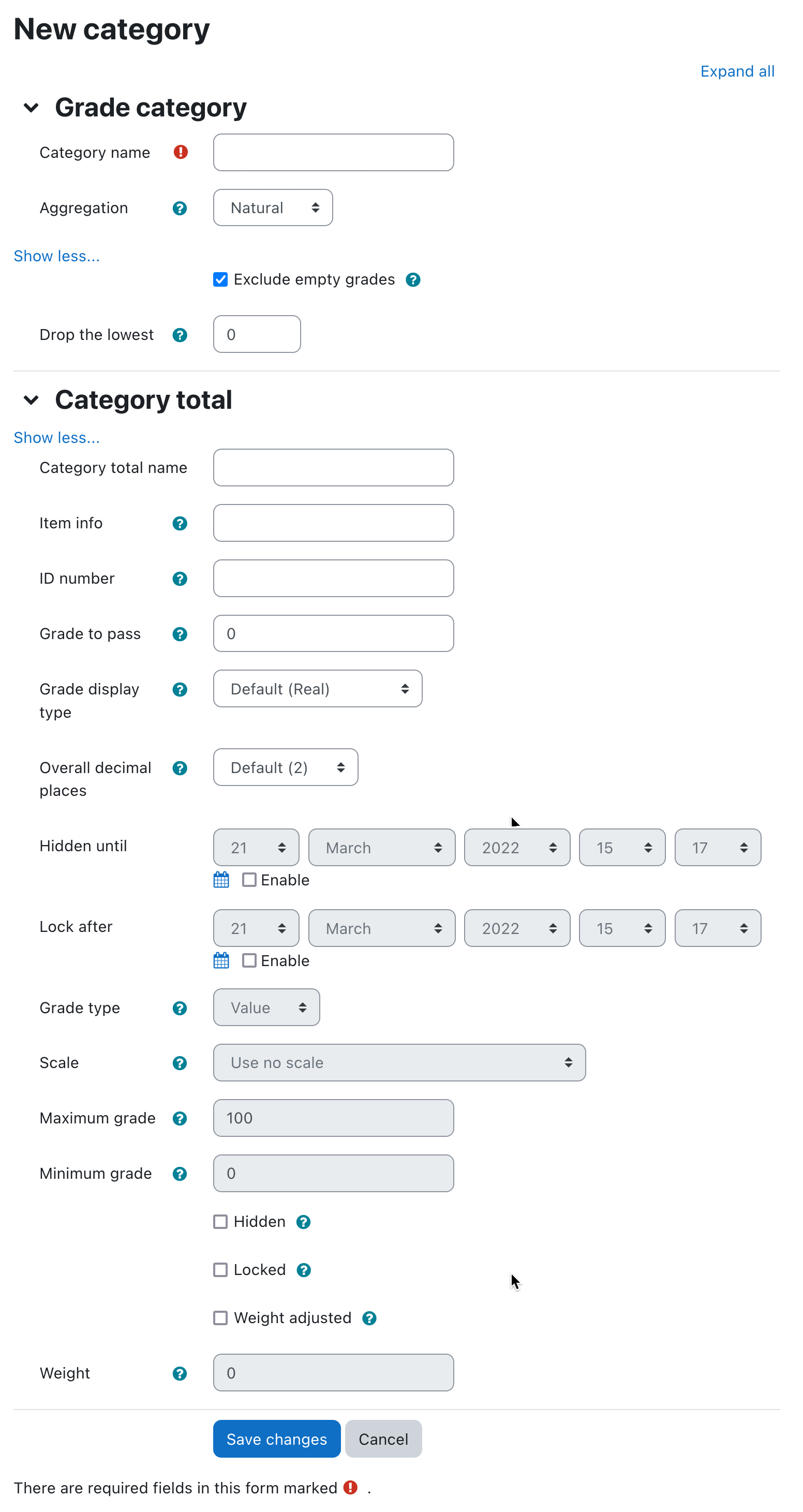 Editing a grade
category