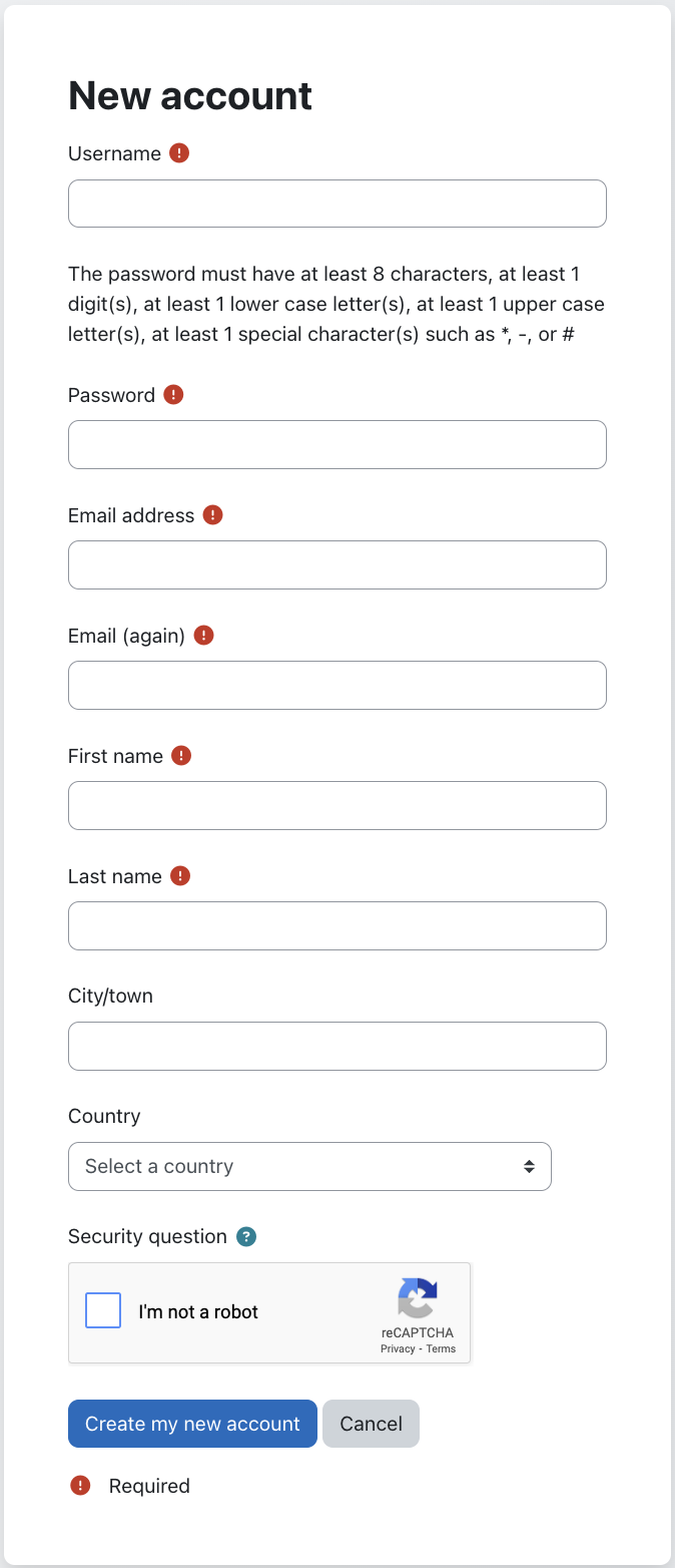 New account form with CAPTCHA
element