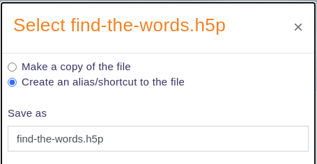 Creating a shortcut to the
file