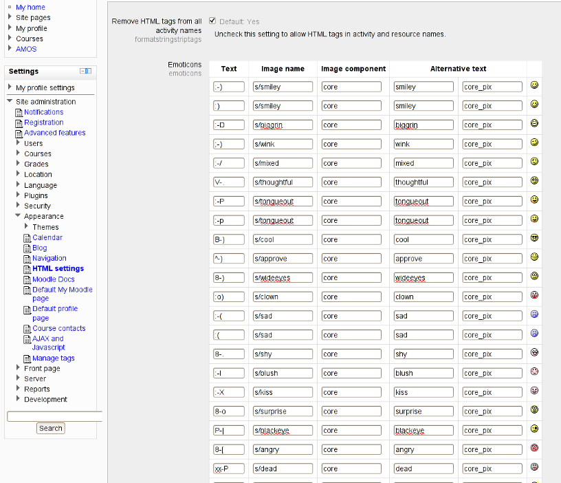 Emoticon
setting page