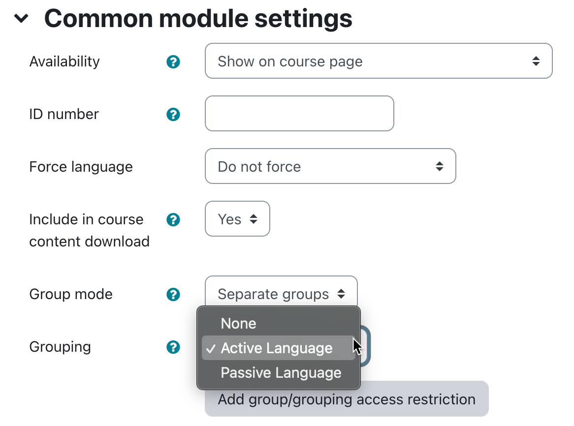 Add group/grouping access restriction' button