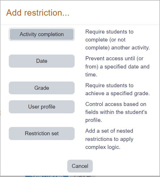 Options for restricting access