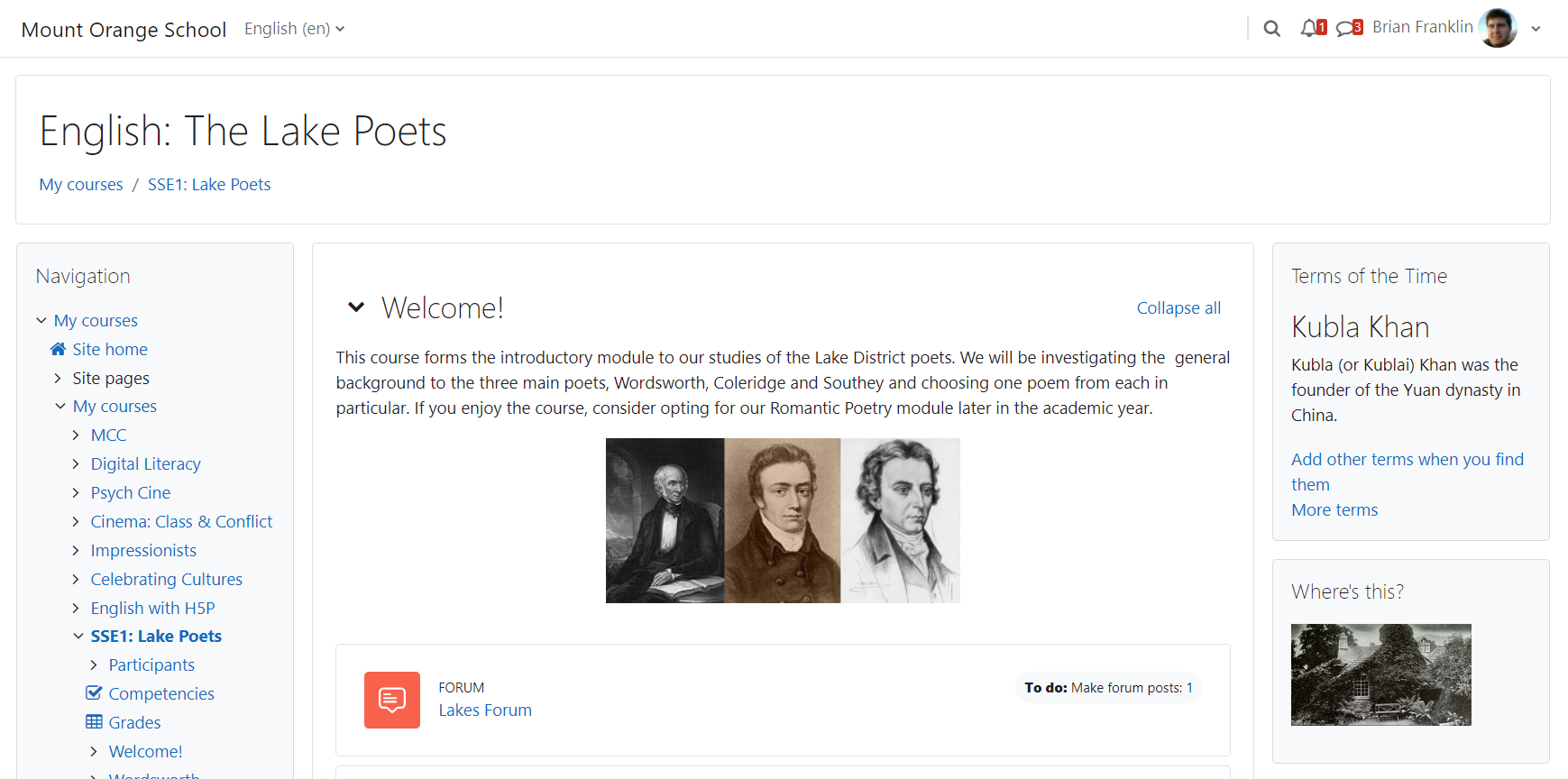 Пример курса Moodle с темой Classic Пример курса Moodle с темой Classic